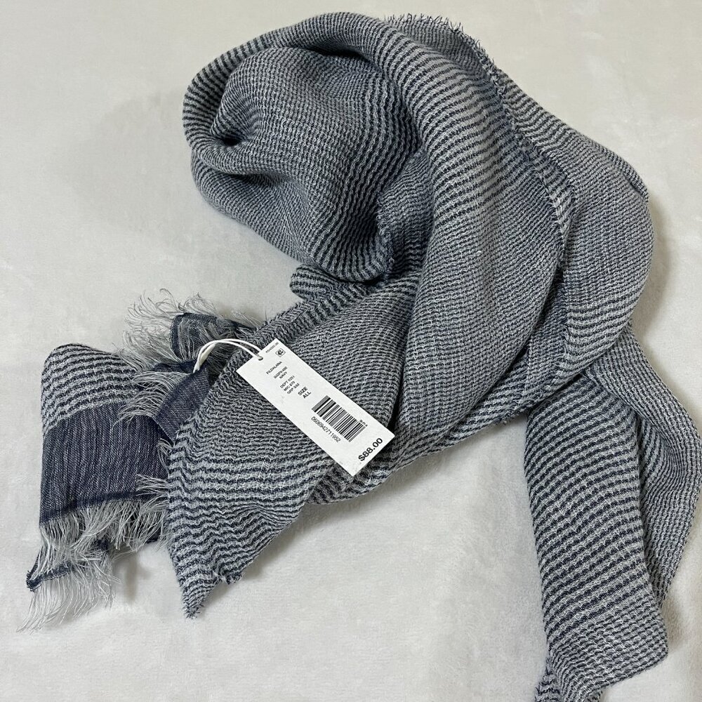 NWT SASSO + SMYTH Linen Blend Fringe Scarf Navy White Made in Italy - Picture 10 of 10